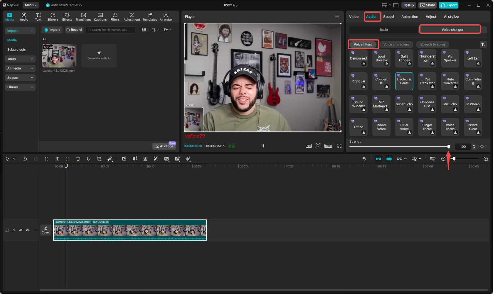 Apply voice filters to your video