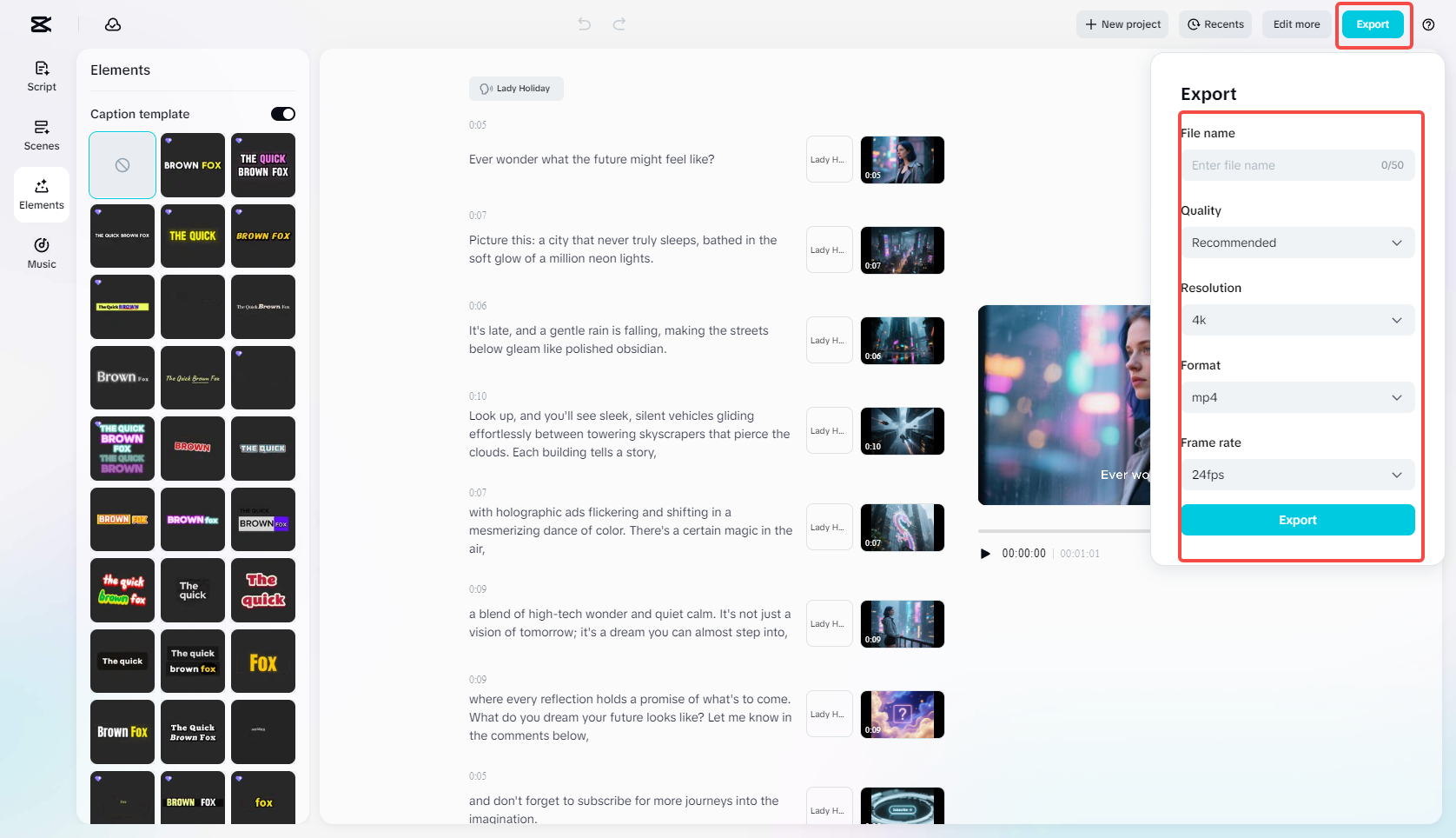 Export video from CapCut AI video maker
