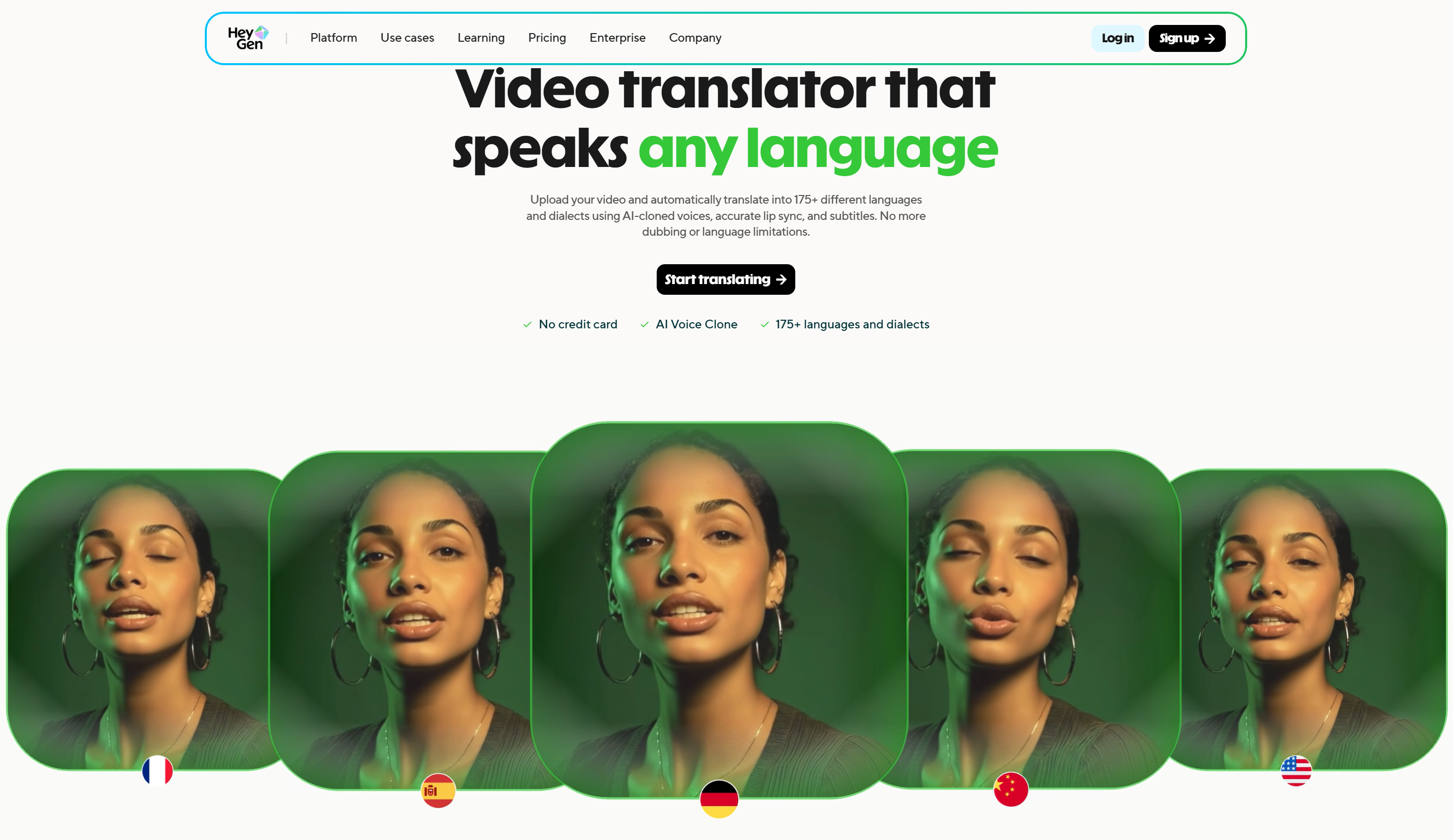 Interface of HeyGen video translate showing AI-powered subtitles and dubbing features
