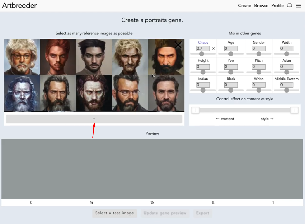 Adding a reference image in the Artbreeder AI generator