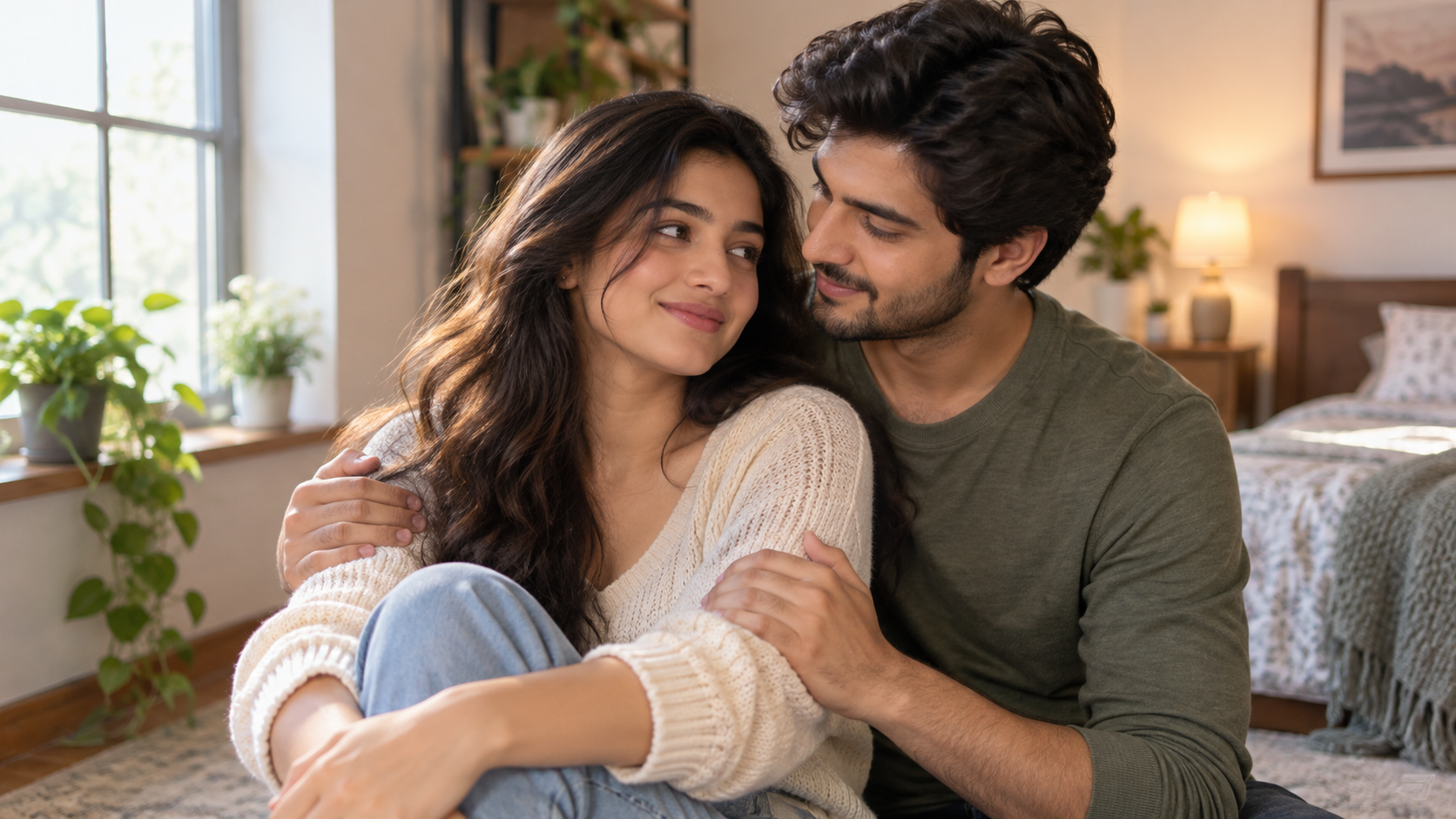 Window-Light Couple Portrait example for chlare chalre waal couple photo editing prompt