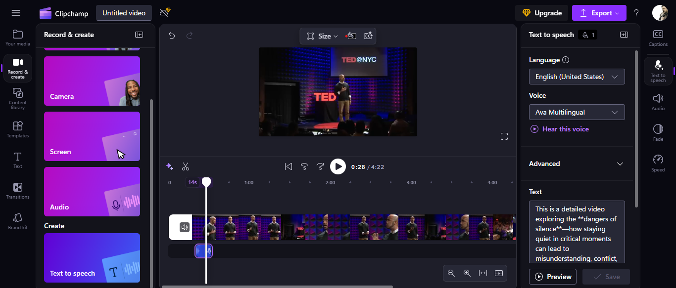 Add an AI voiceover