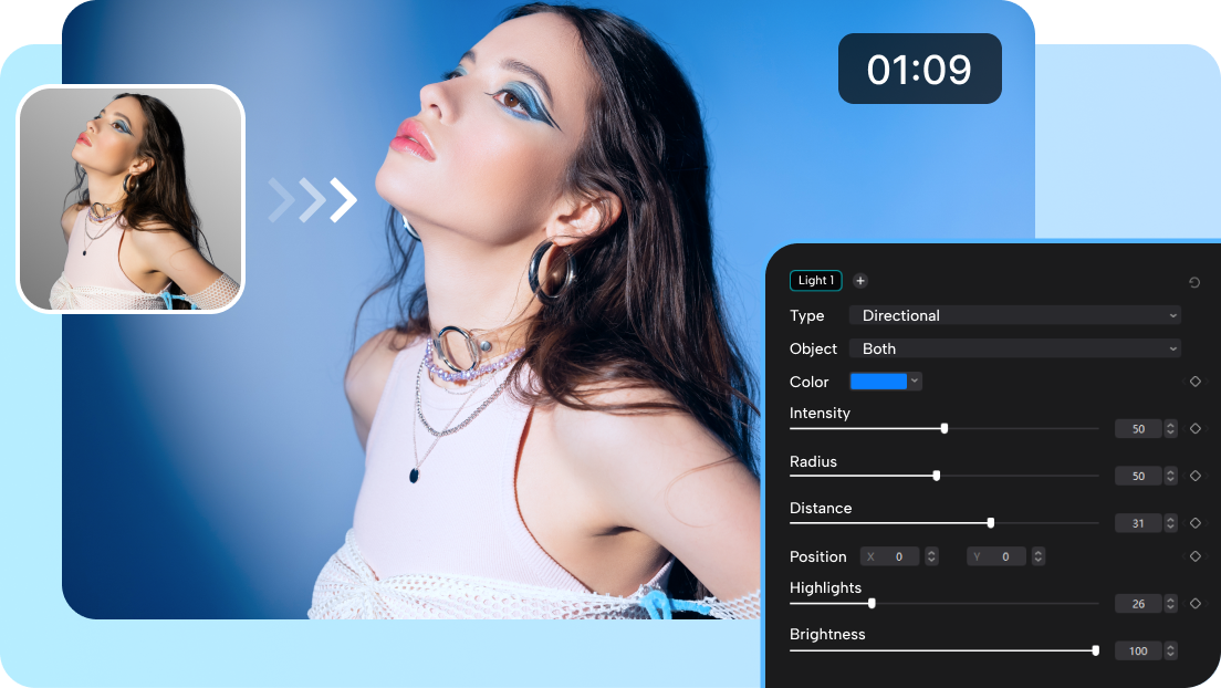 Customizable light settings in CapCut