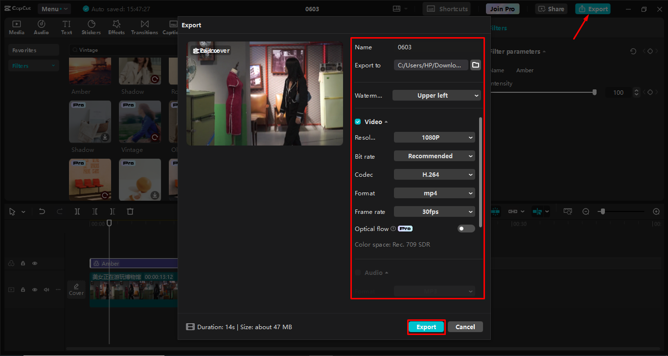 Exporting the video from the CapCut desktop video editor