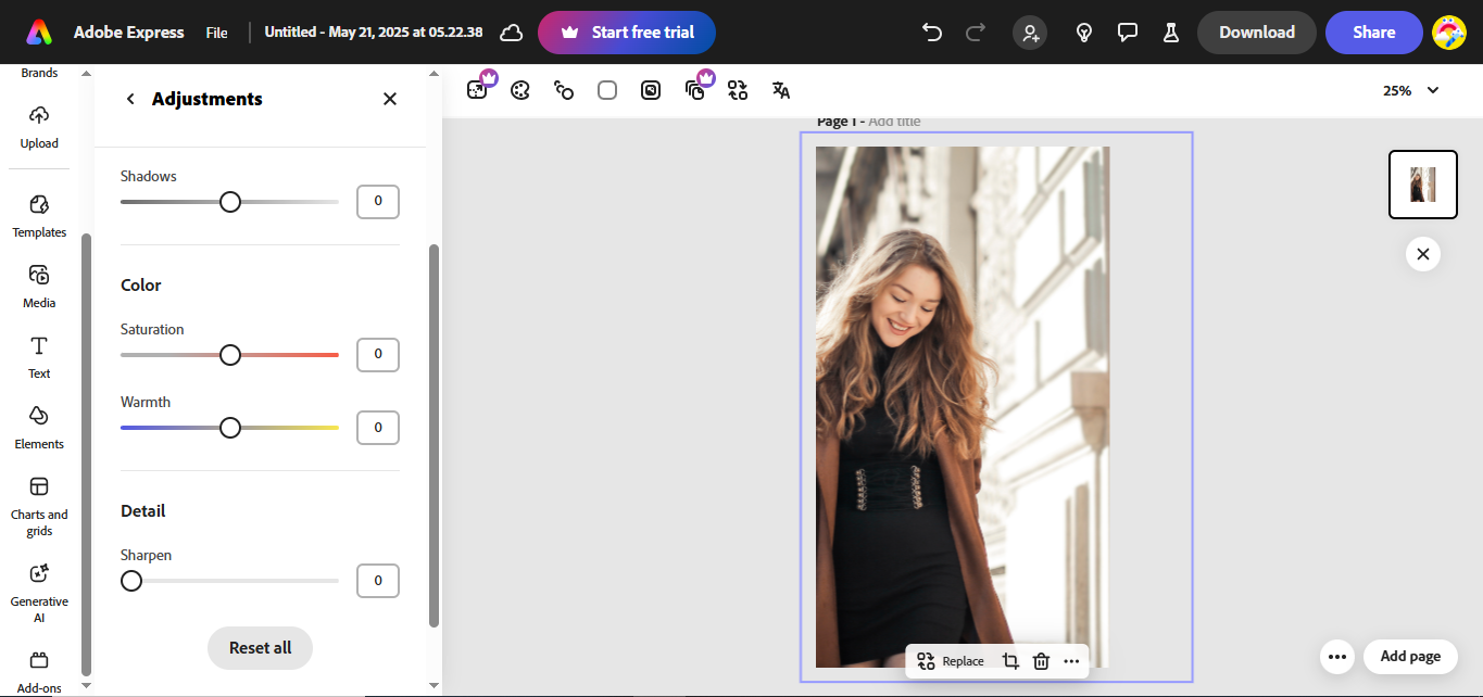 Interface of Adobe Express - a professional image enhancer