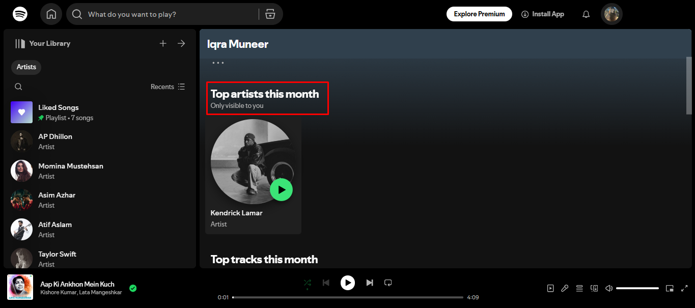 Bild som visar hur du ser din toppartist på Spotify
