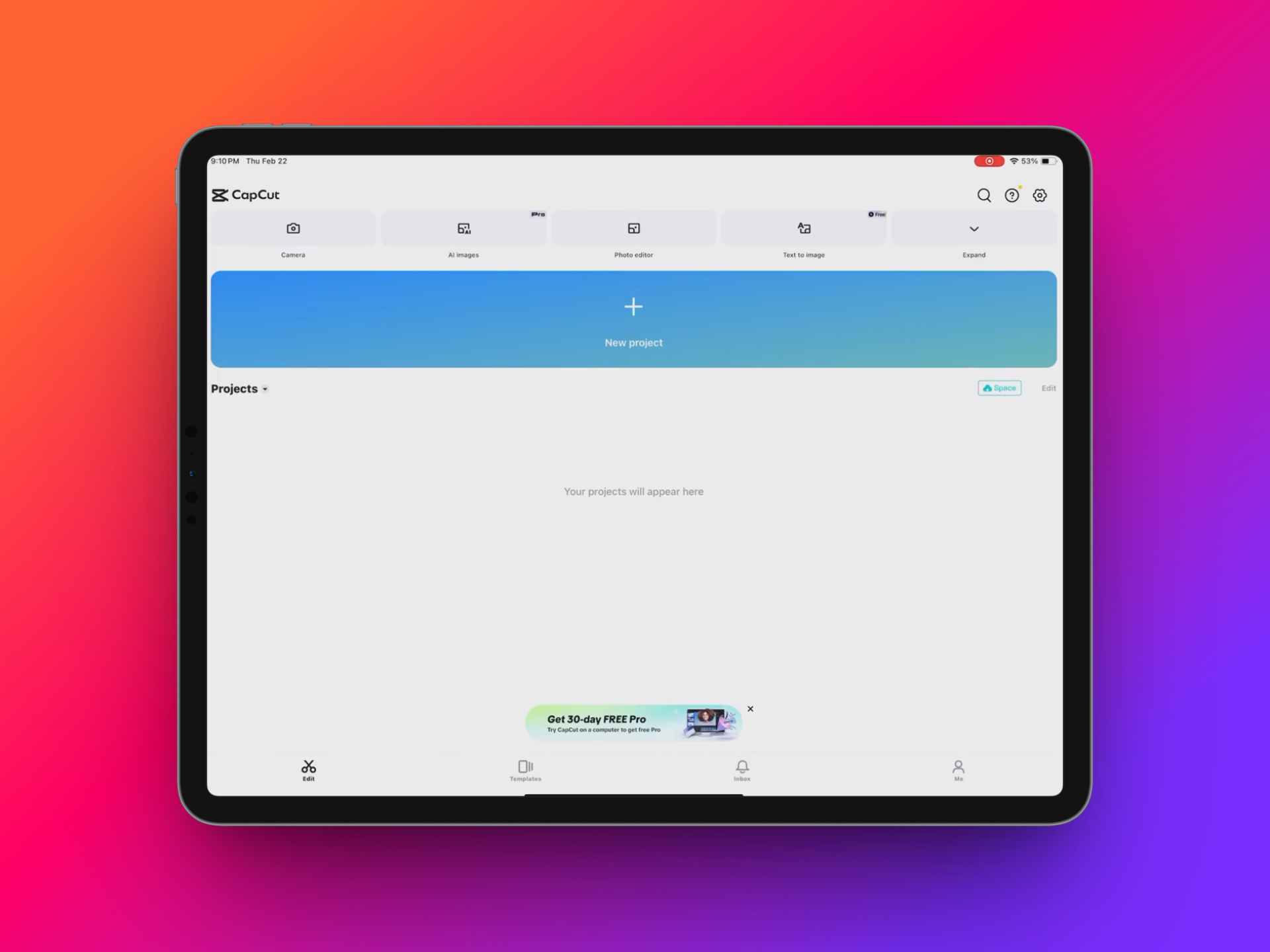 Select the new project option