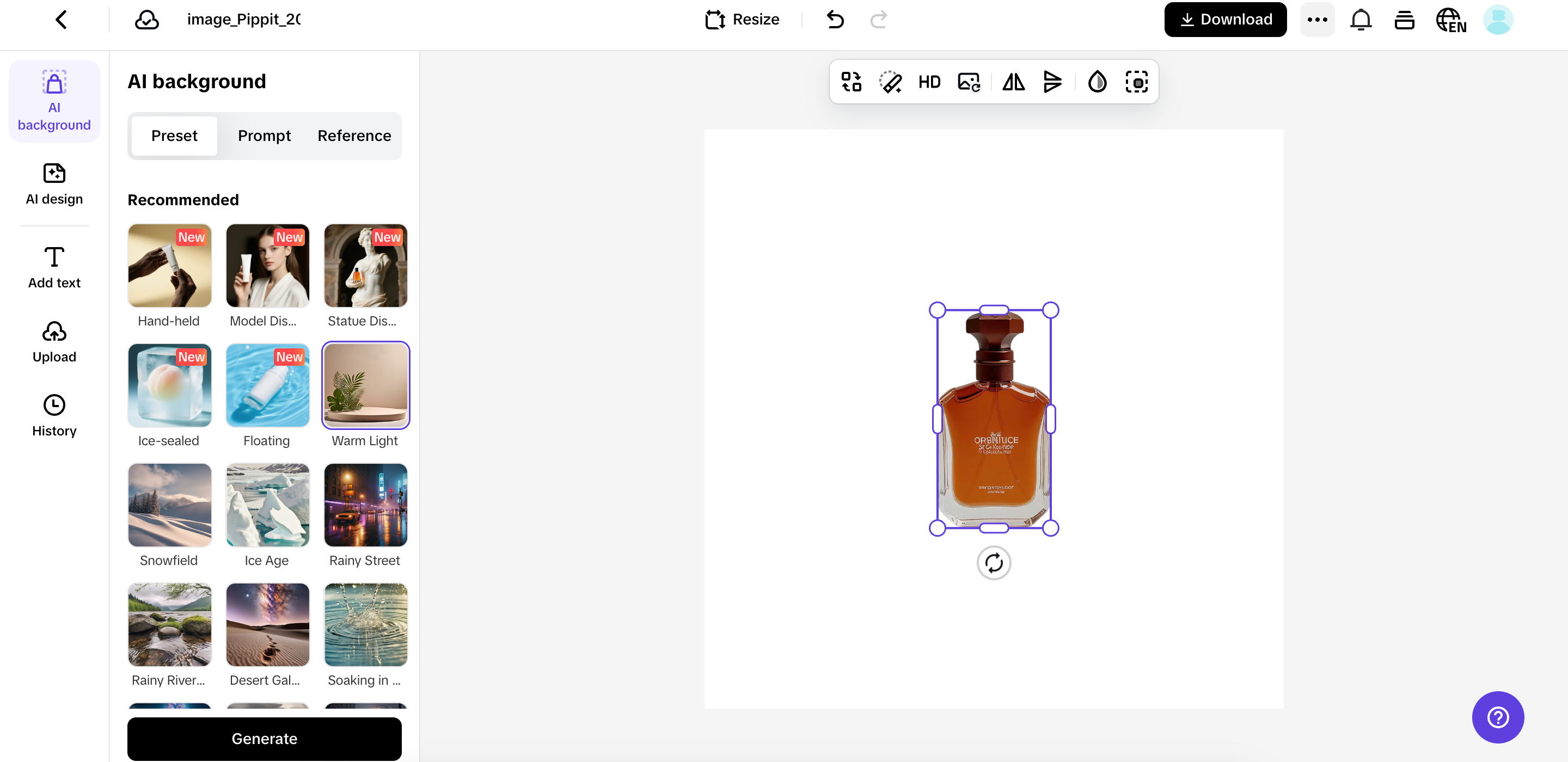 Gere a imagem do seu produto