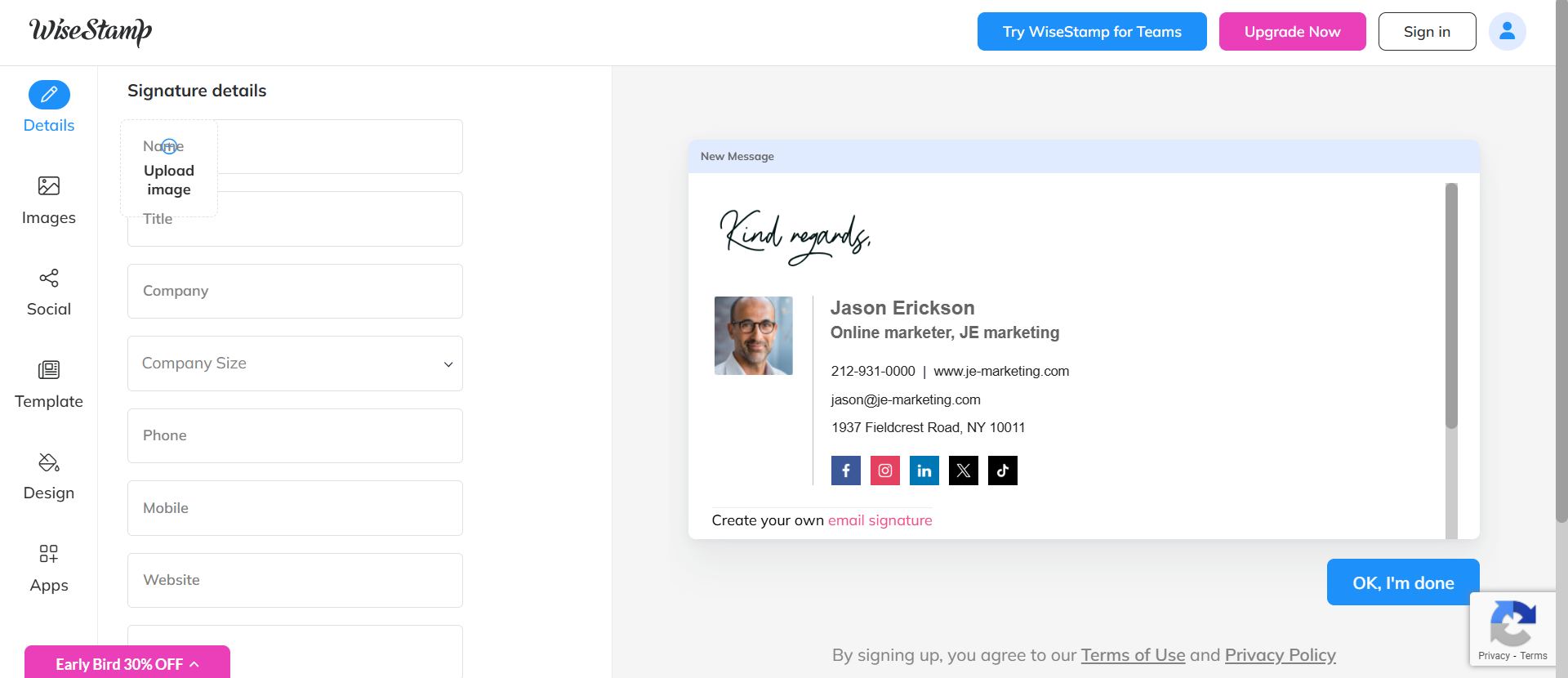 WiseStamp best free signature generator