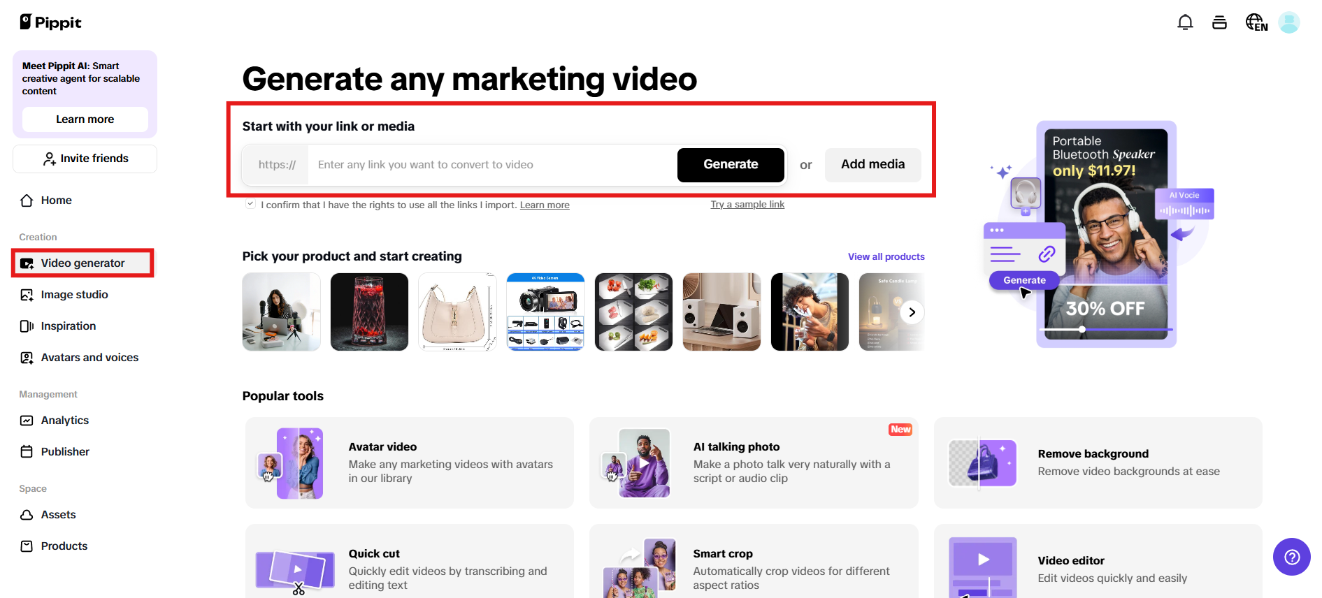 Enter product link or add media