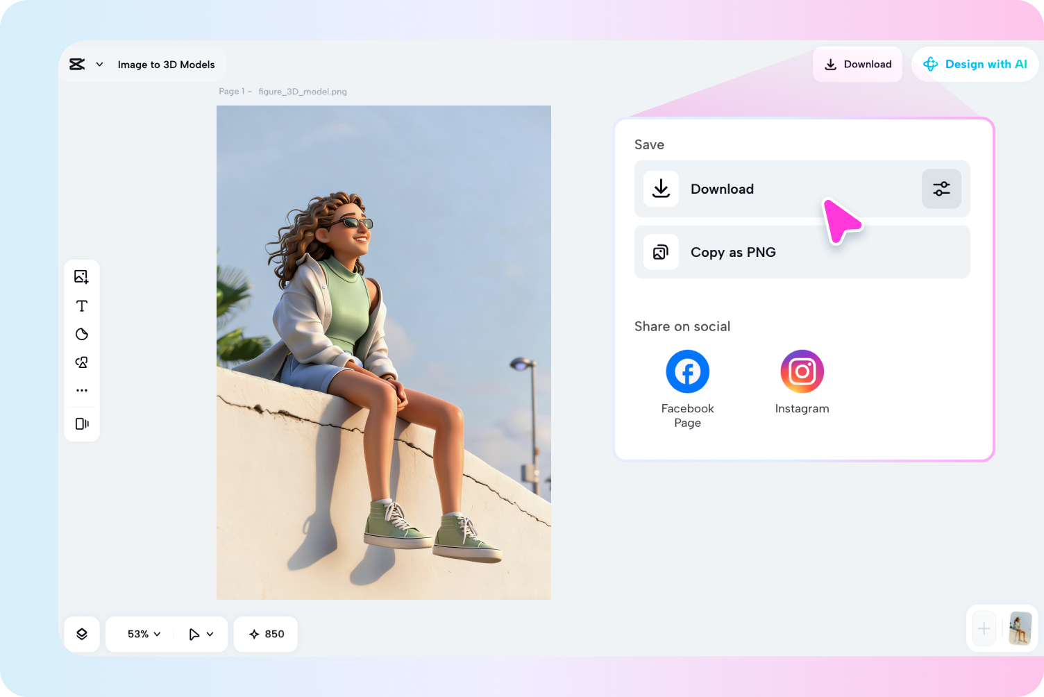 Export the 3D model photo