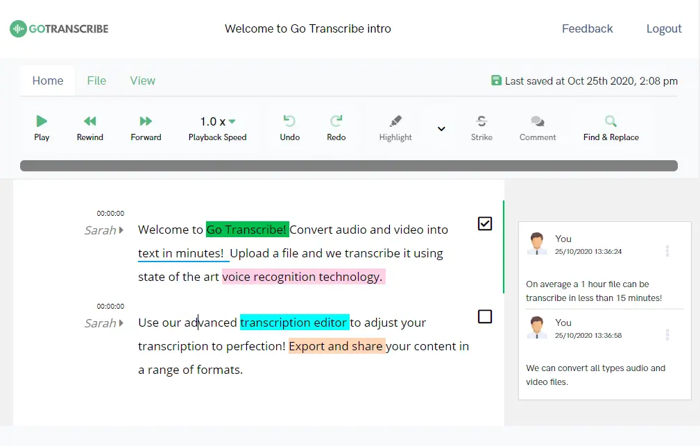 Converting WAV to text using Go Transcribe
