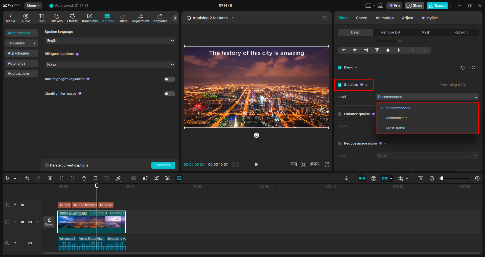 Stabilizing the video and enhancing audio with the CapCut desktop video editor