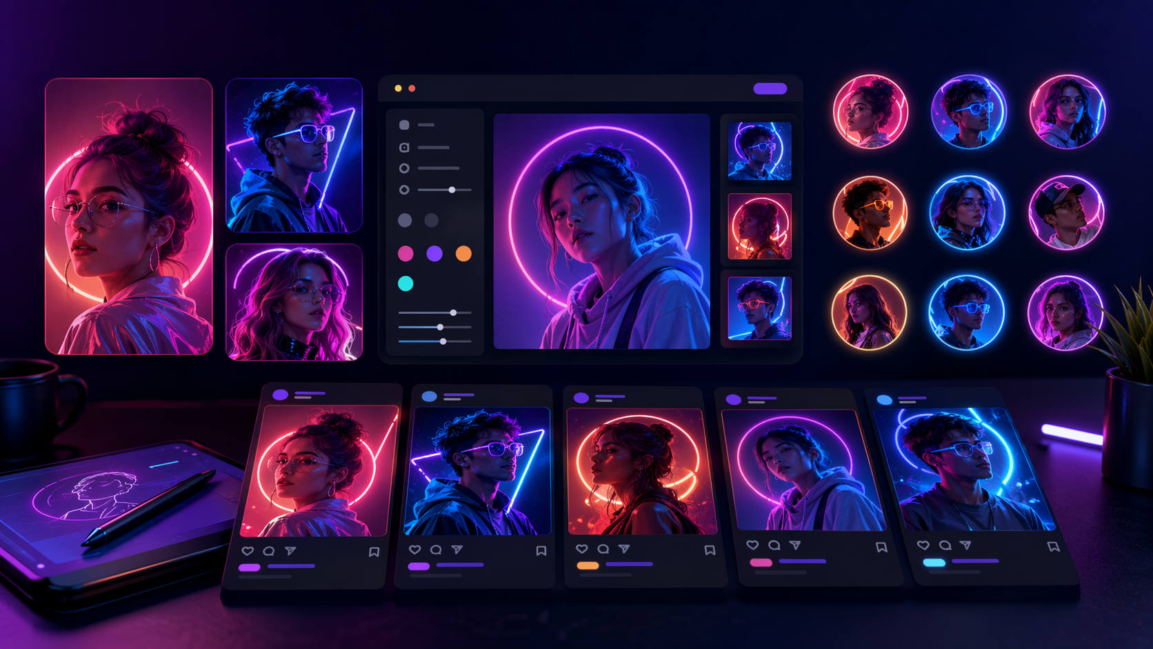 AI Neon Portrait Generator social campaign asset preview