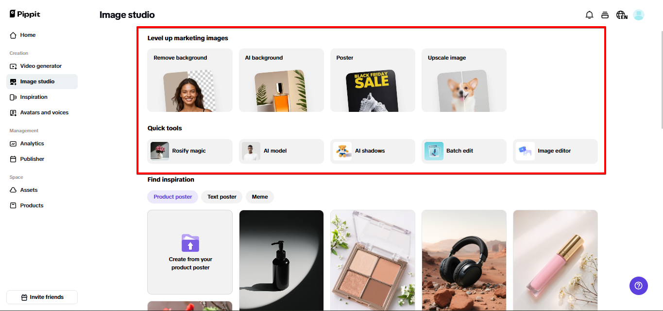 Smart image tools in Pippit