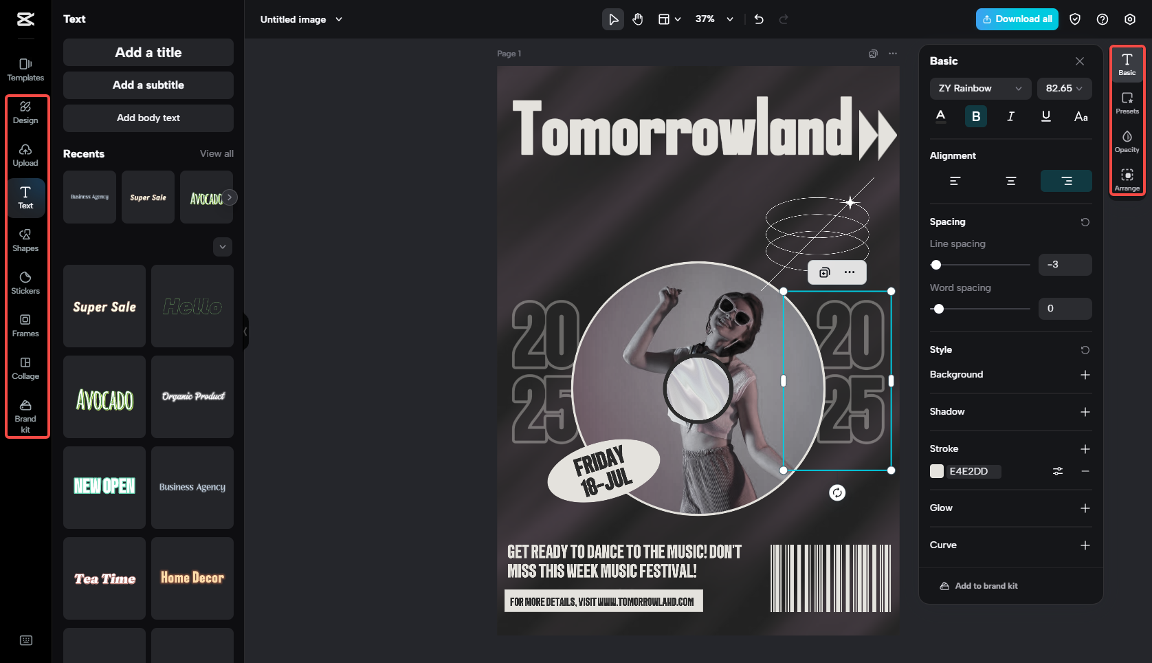 Customize the music festival poster