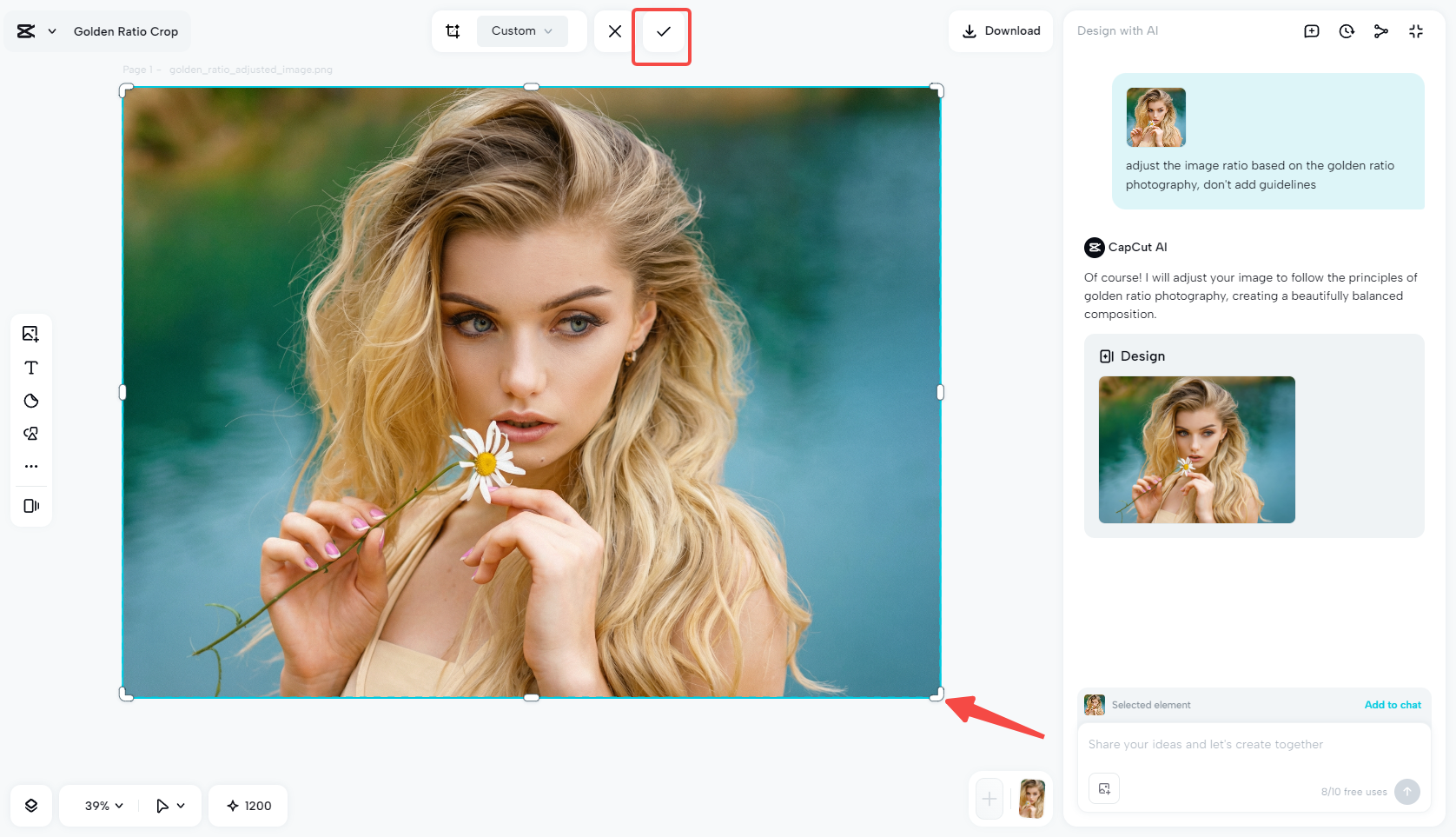 Using the cropping sliders in CapCut