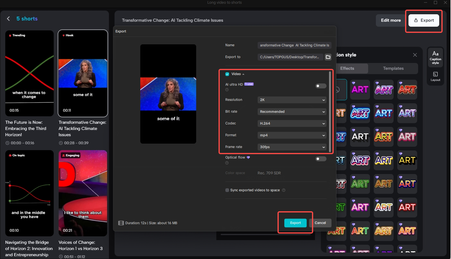 Export and the short video