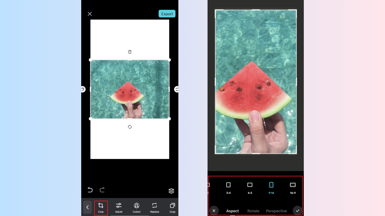 Use "Crop" tool to reframe