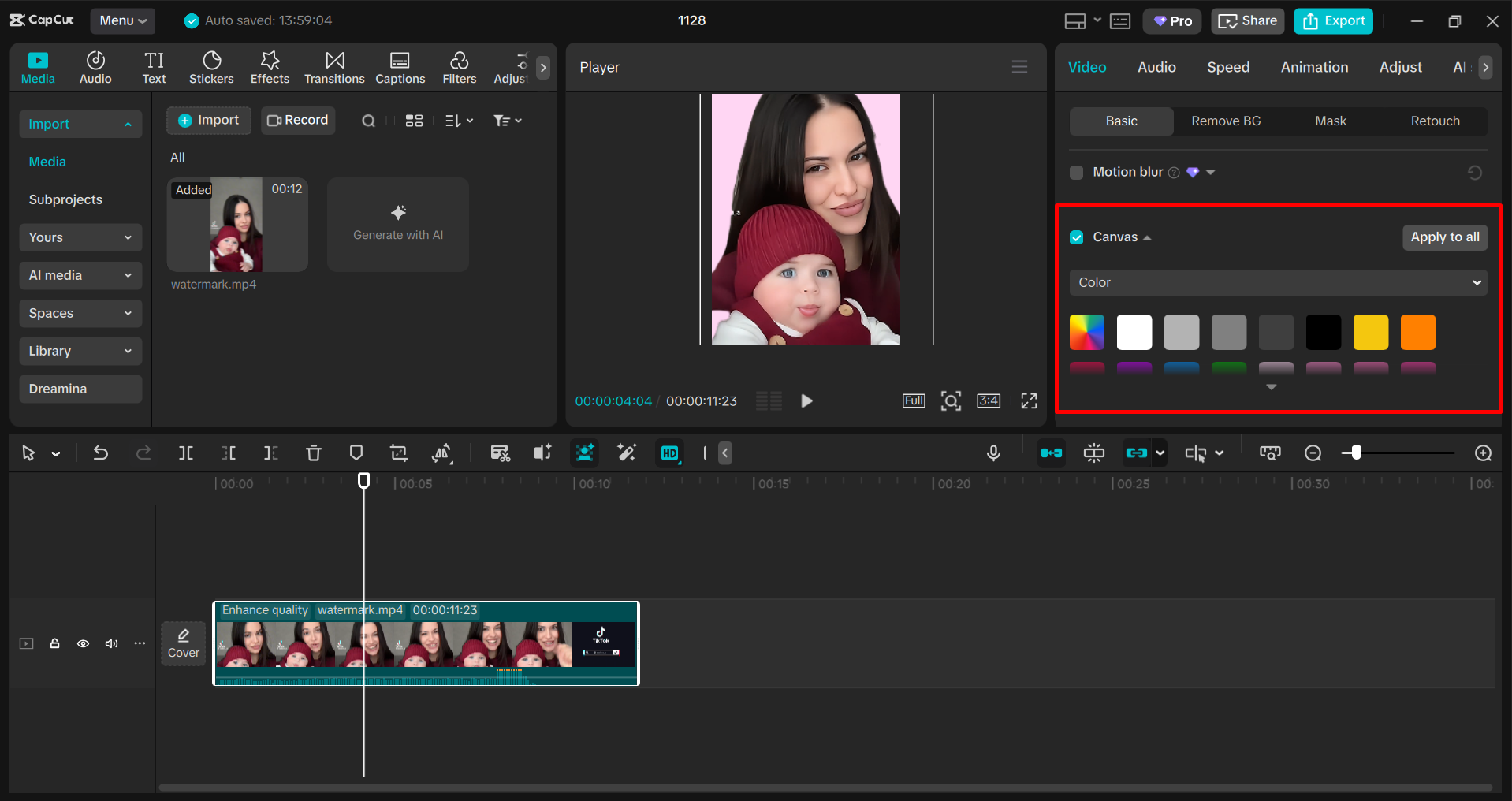 Applying the background to TikTok video in CapCut PC