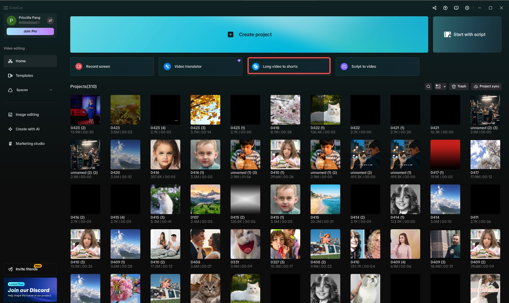 Apply the "Long video to shorts" feature