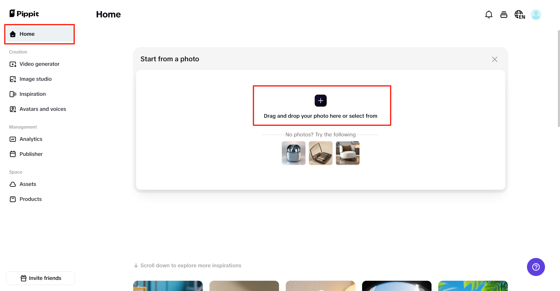 Upload the image to Pippit