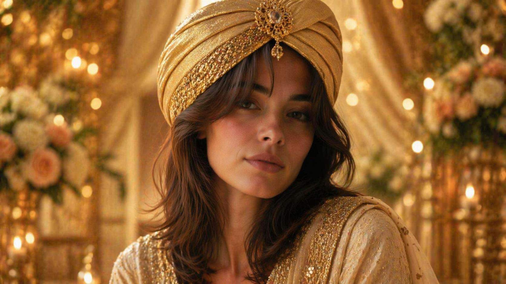 Dreamina virtual pagdi try on prompt example 3: Wedding gold turban