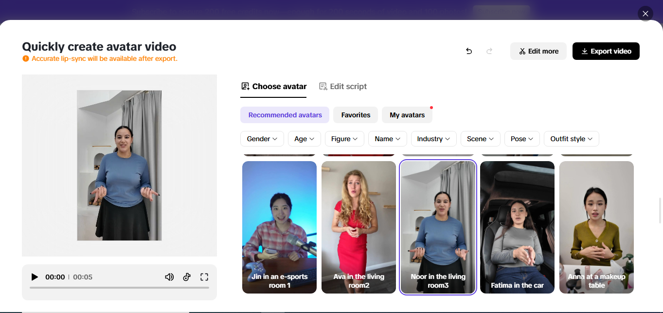 AI avatar selection