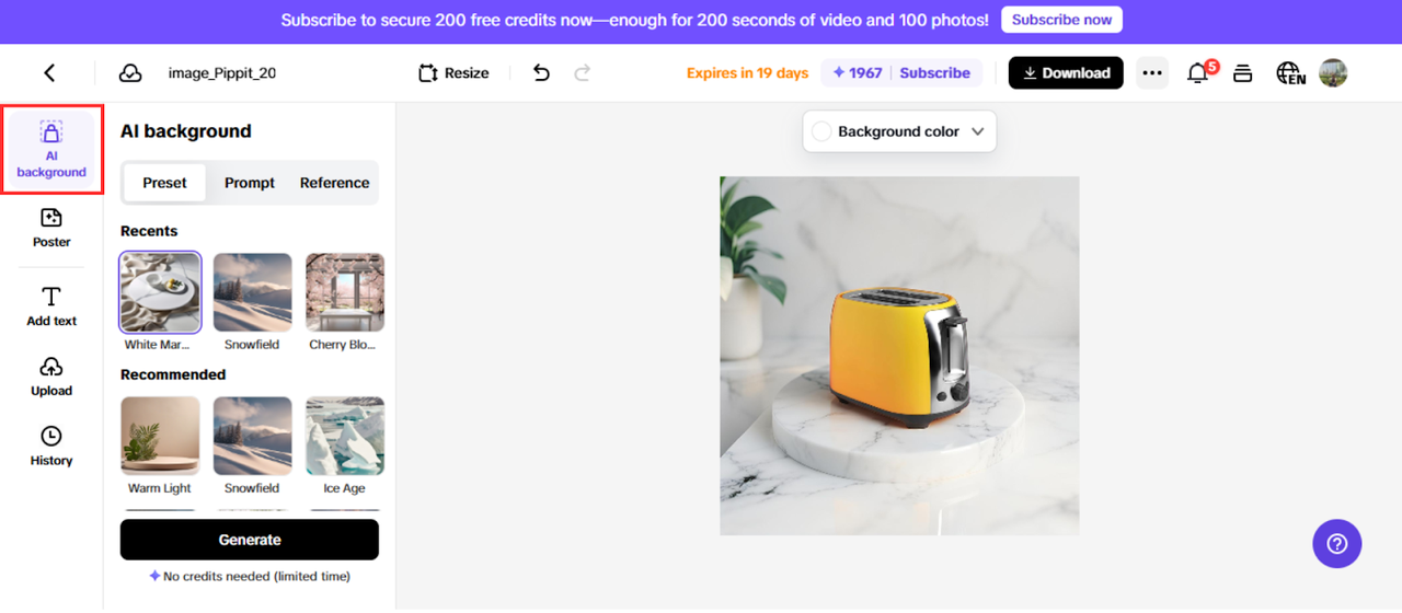 Generate AI product photo