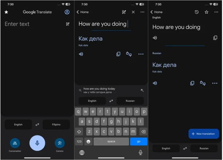 A quick way to translate English to Russian on Google Translate mobile app
