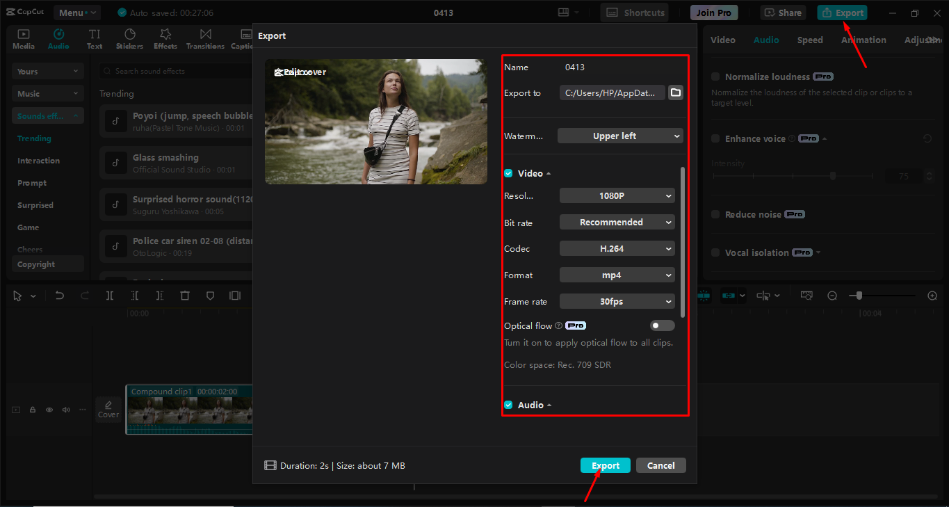 Exporting the video from the CapCut desktop video editor