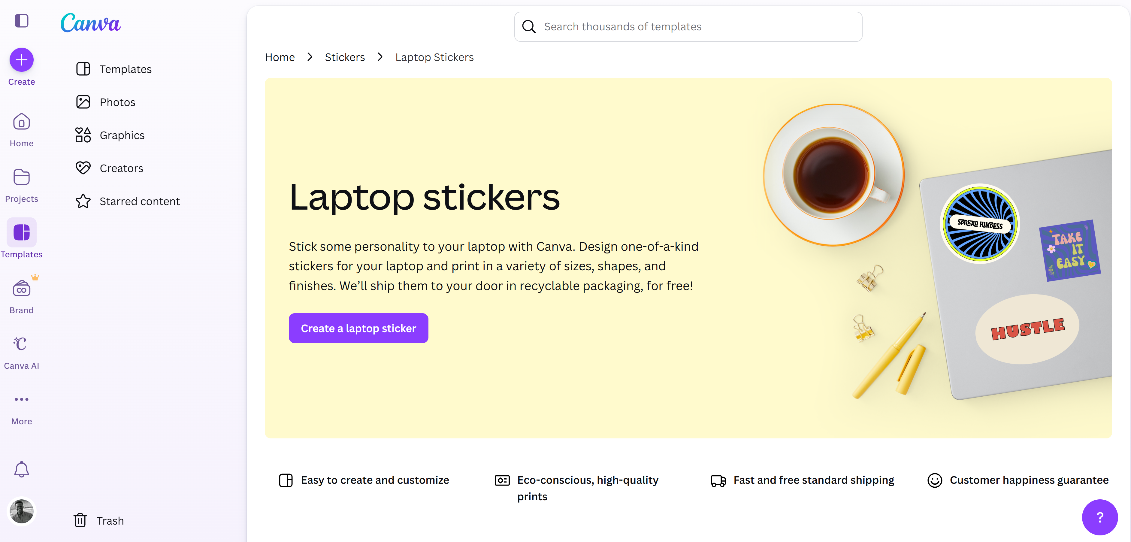 Canva sticker design homepage
