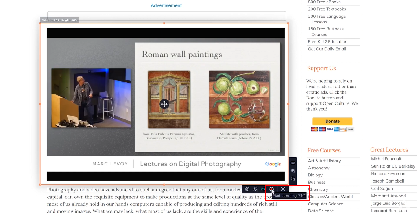 Select the screen you want to record the laptop screen