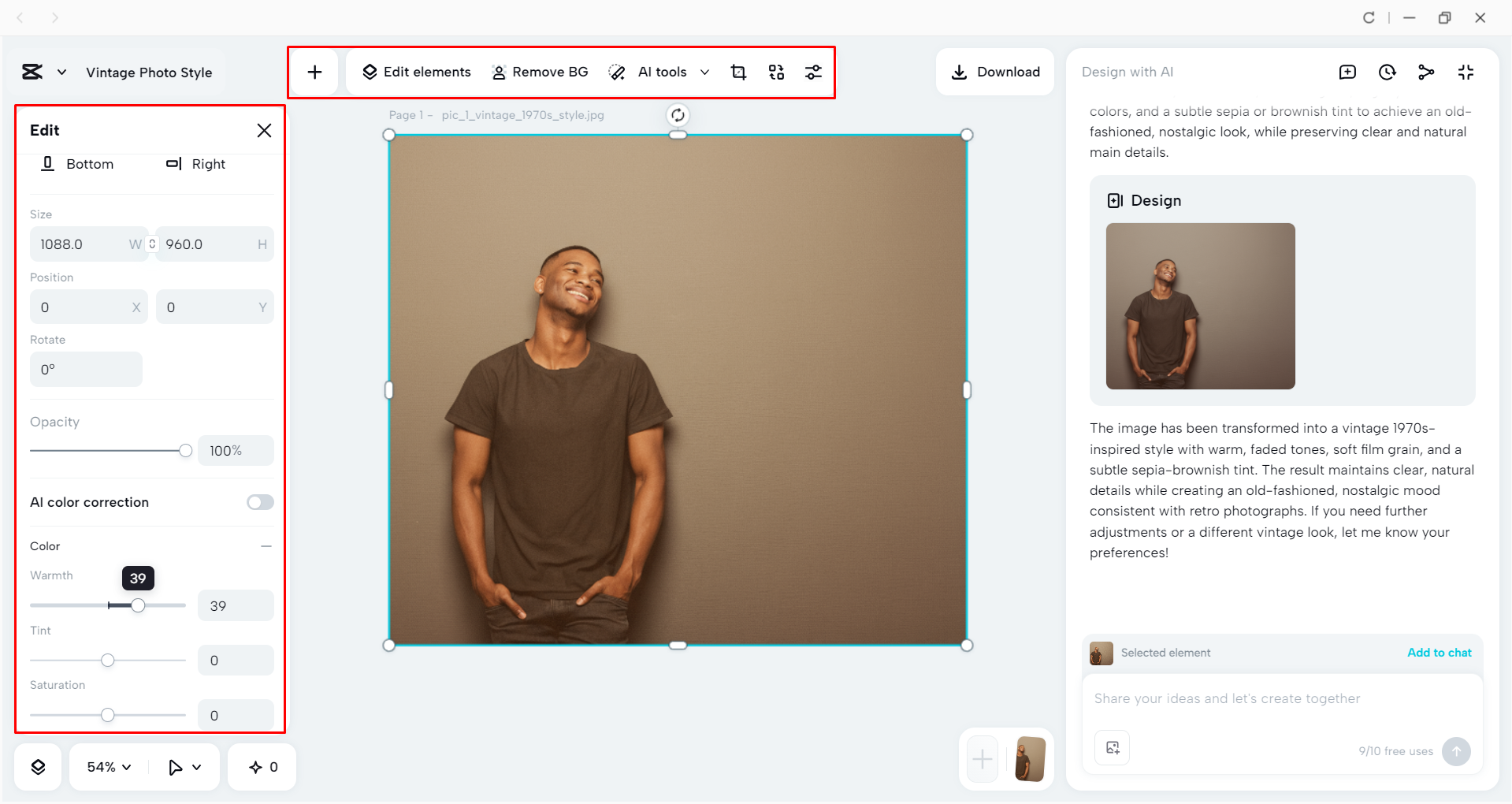Editing the image in the CapCut desktop video editor