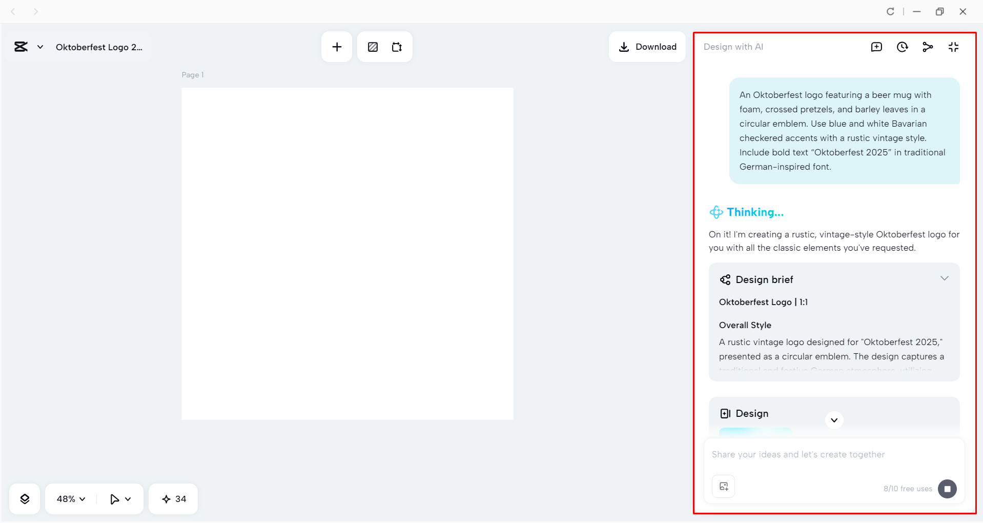 Creating a logo with CapCut's AI Design