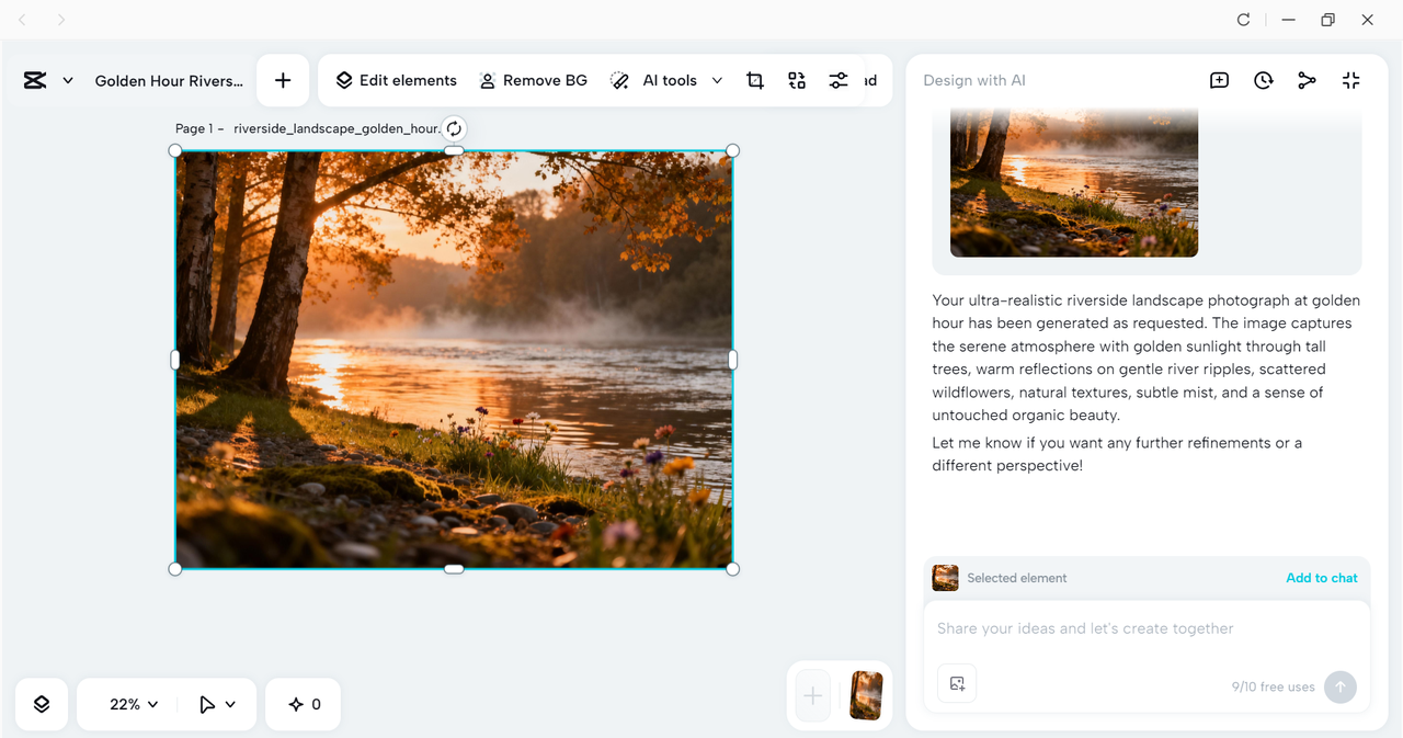 Generating the image in the CapCut desktop video editor