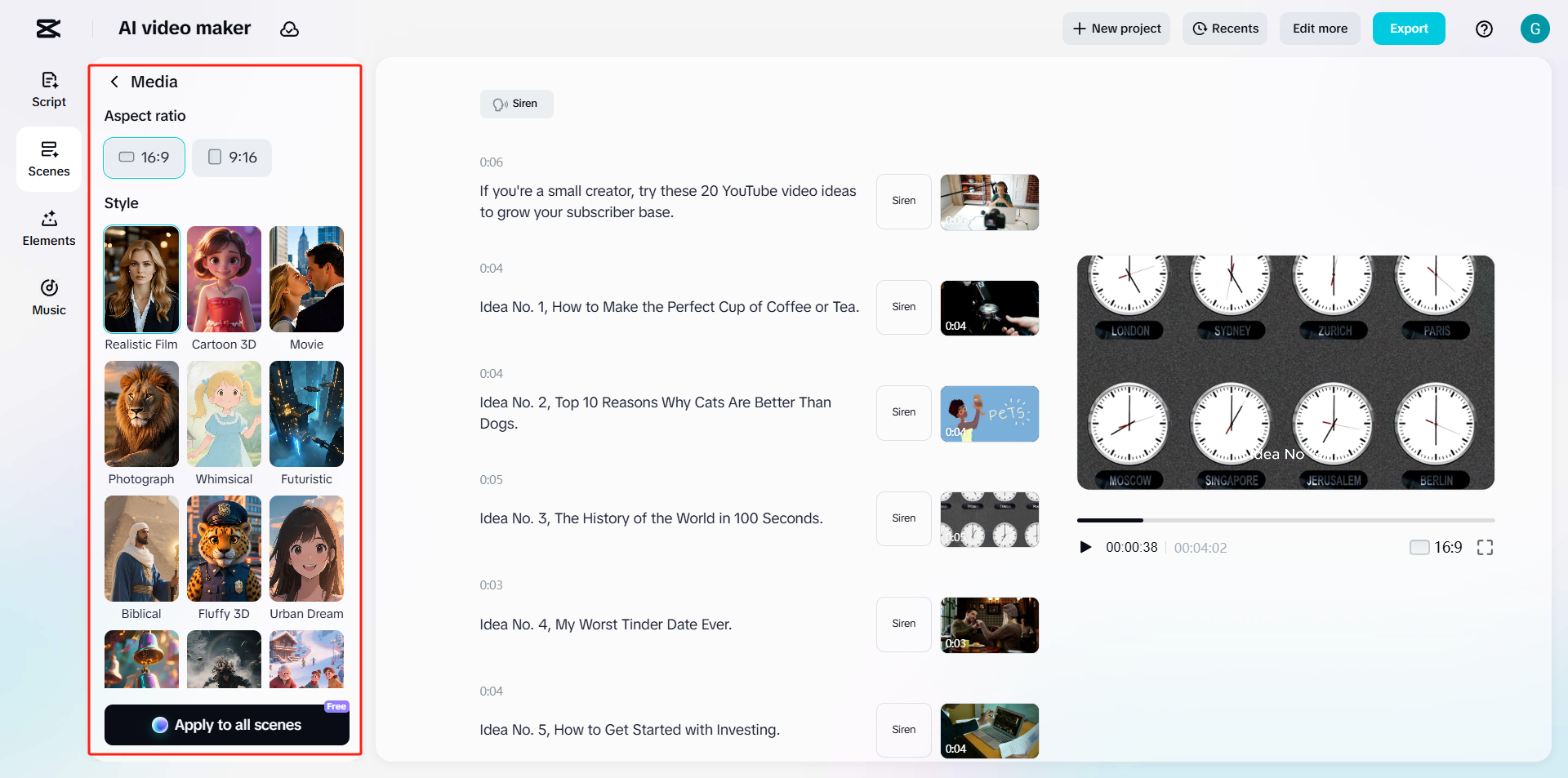 Change video style and aspect ratio