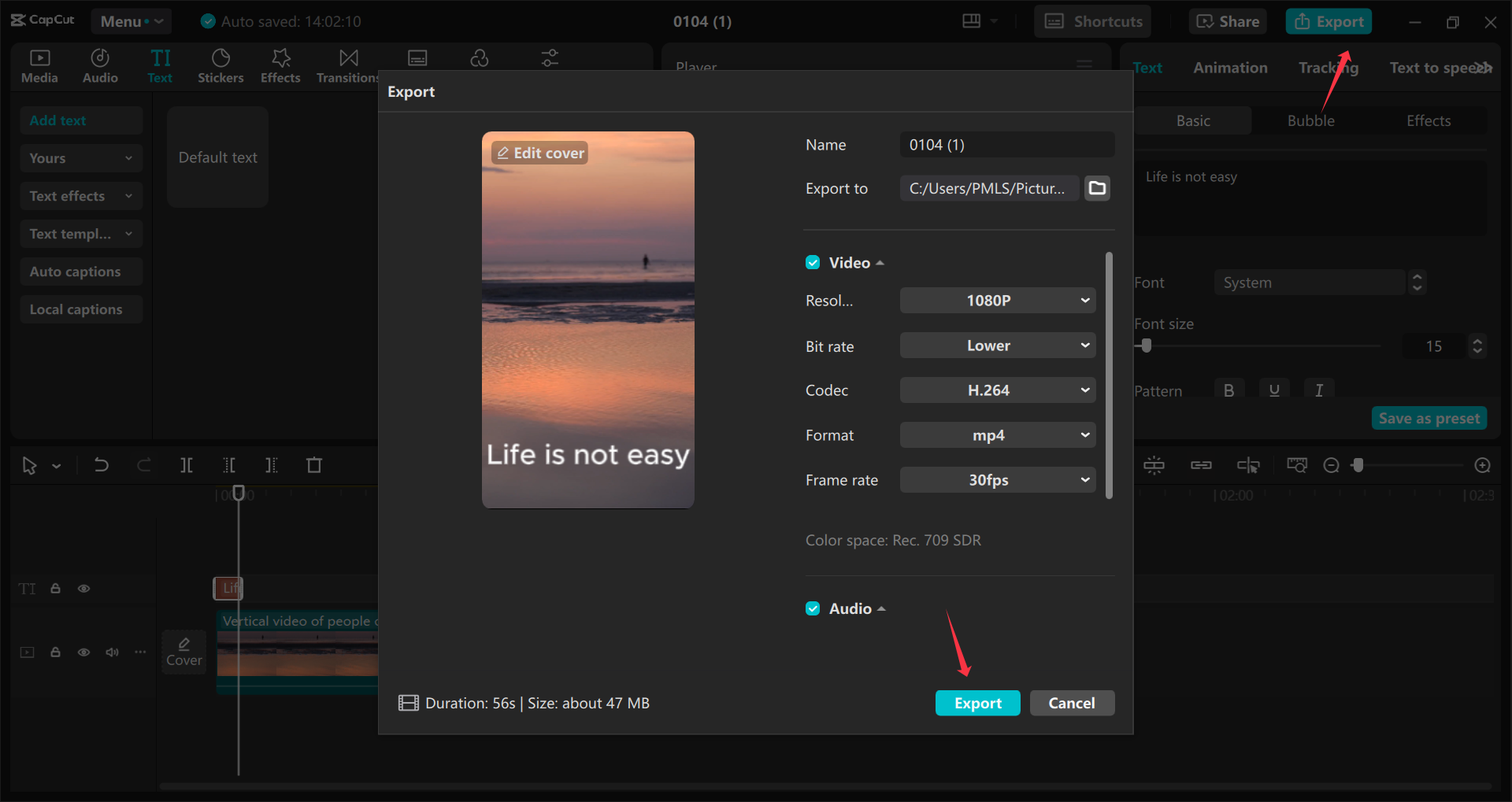 YouTube-shorts exporteren vanuit de CapCut desktop-video-editor