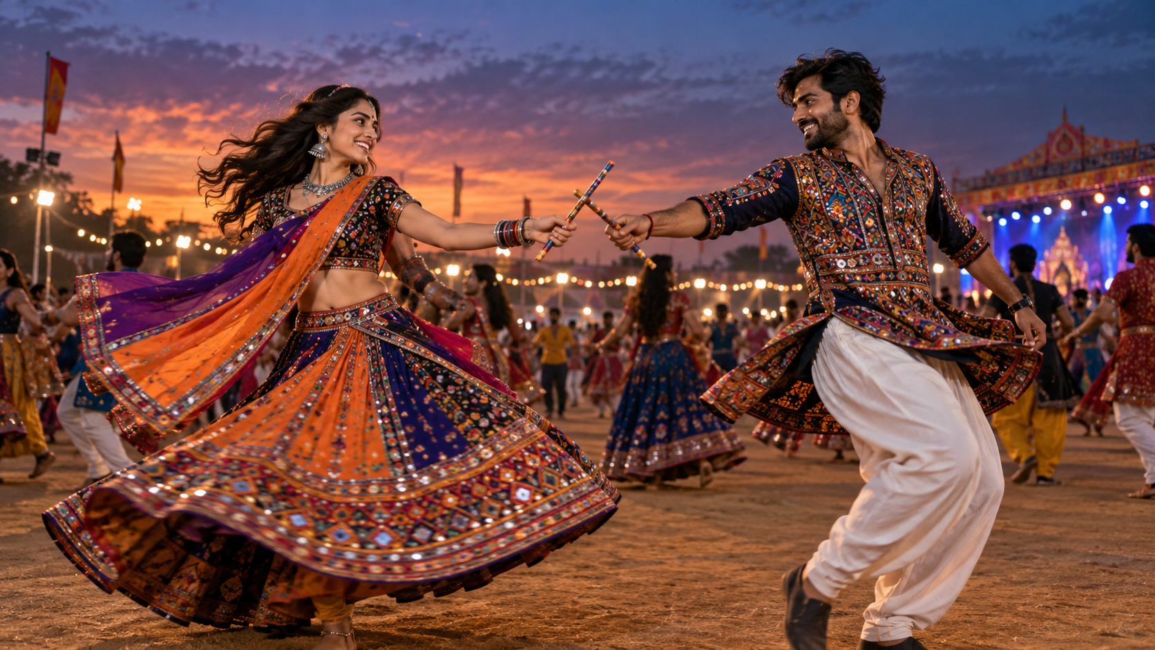 Garba couple AI photo: Opposite-Spin Dance Beat