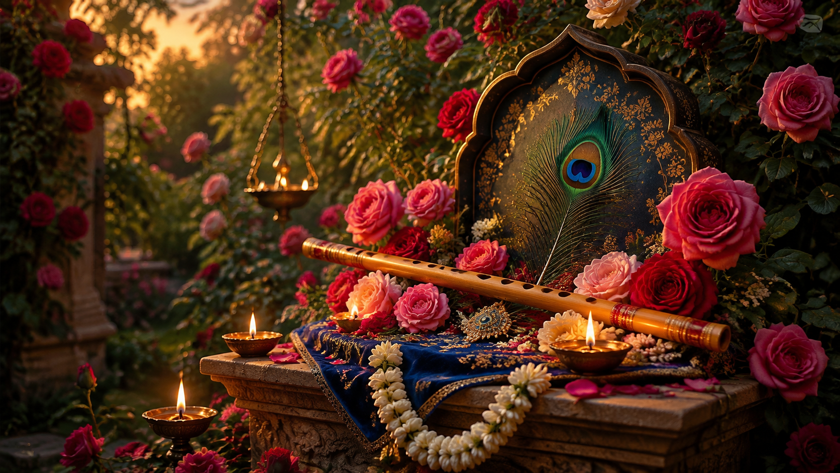 Rose Shrine with Flute for radha rani ai photo editing prompts 2026