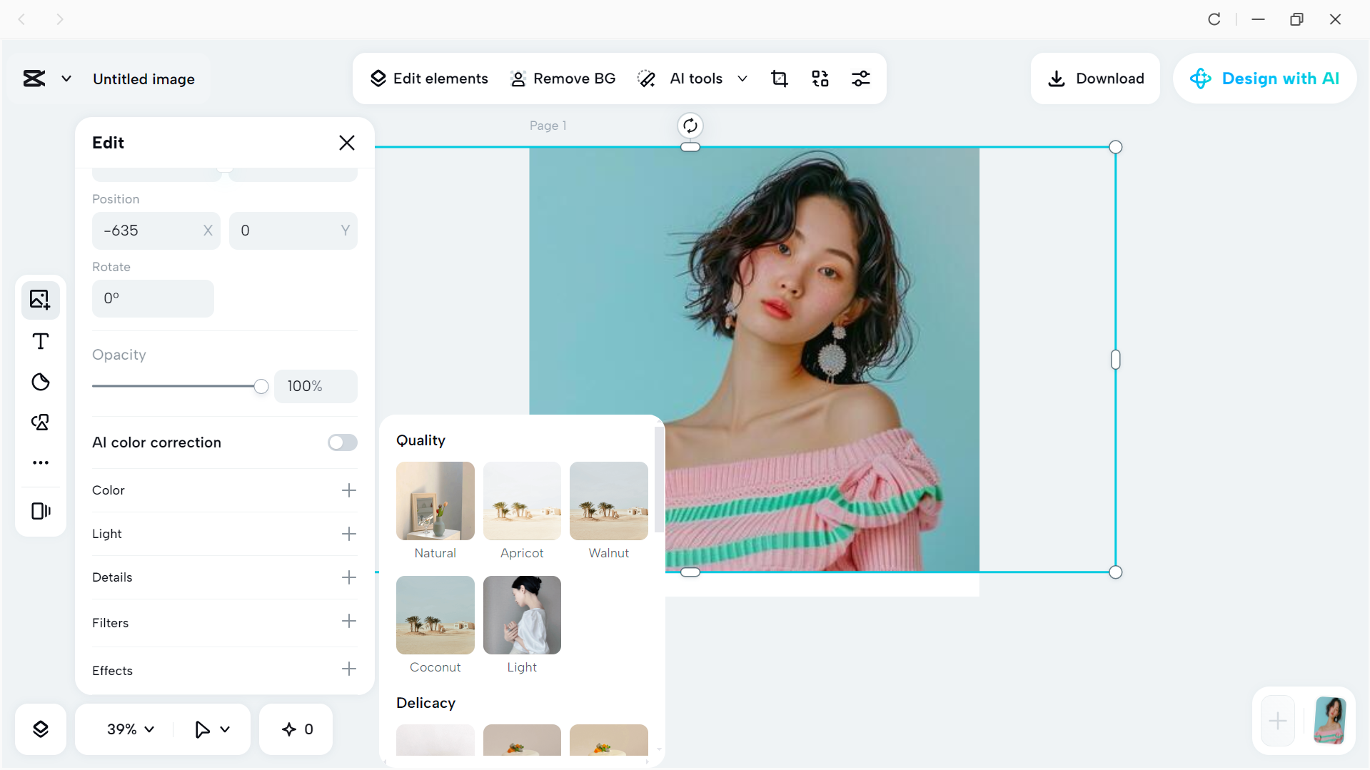 Interface of the Capcut desktop video editor