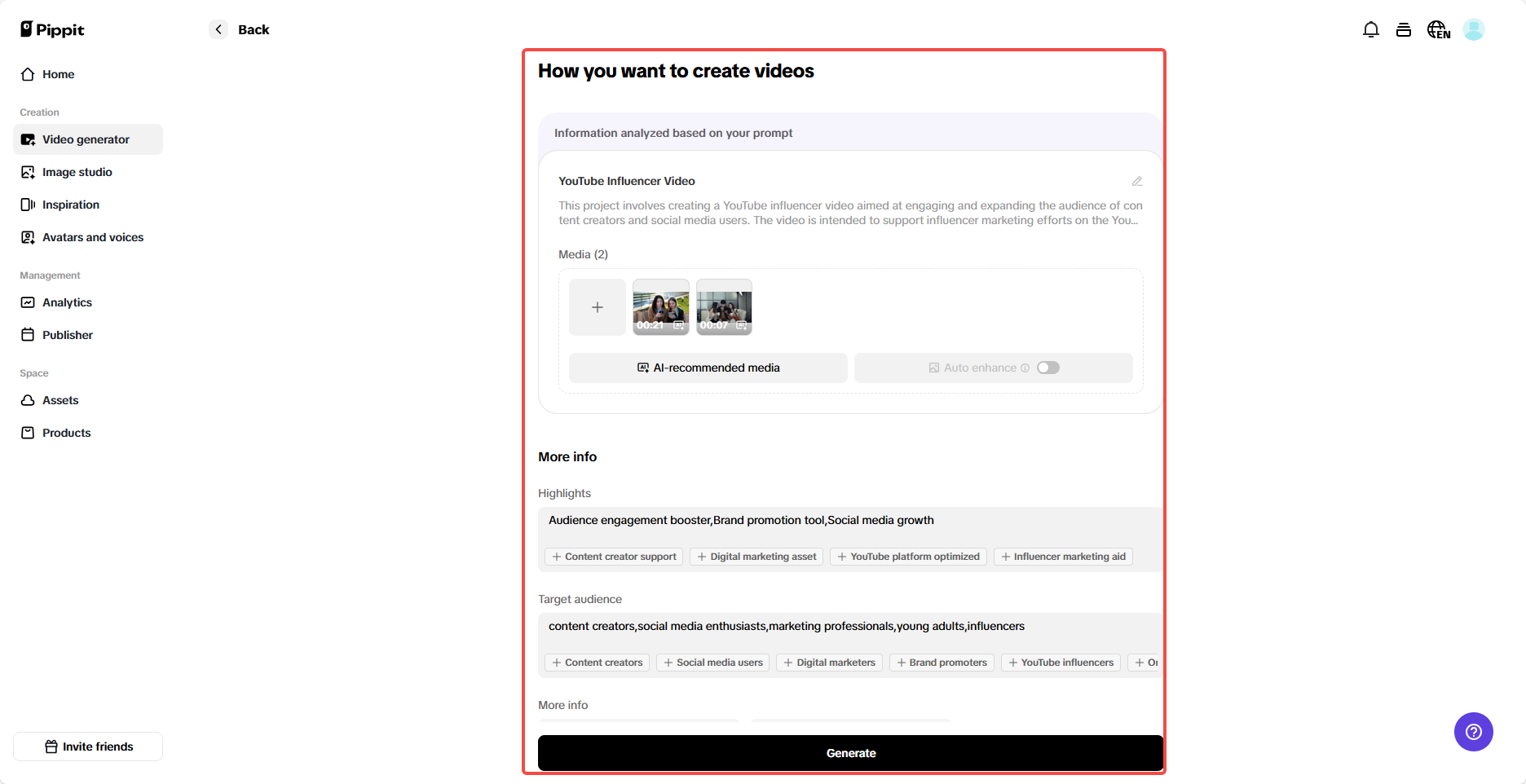 Generera din YouTube-influencervideo