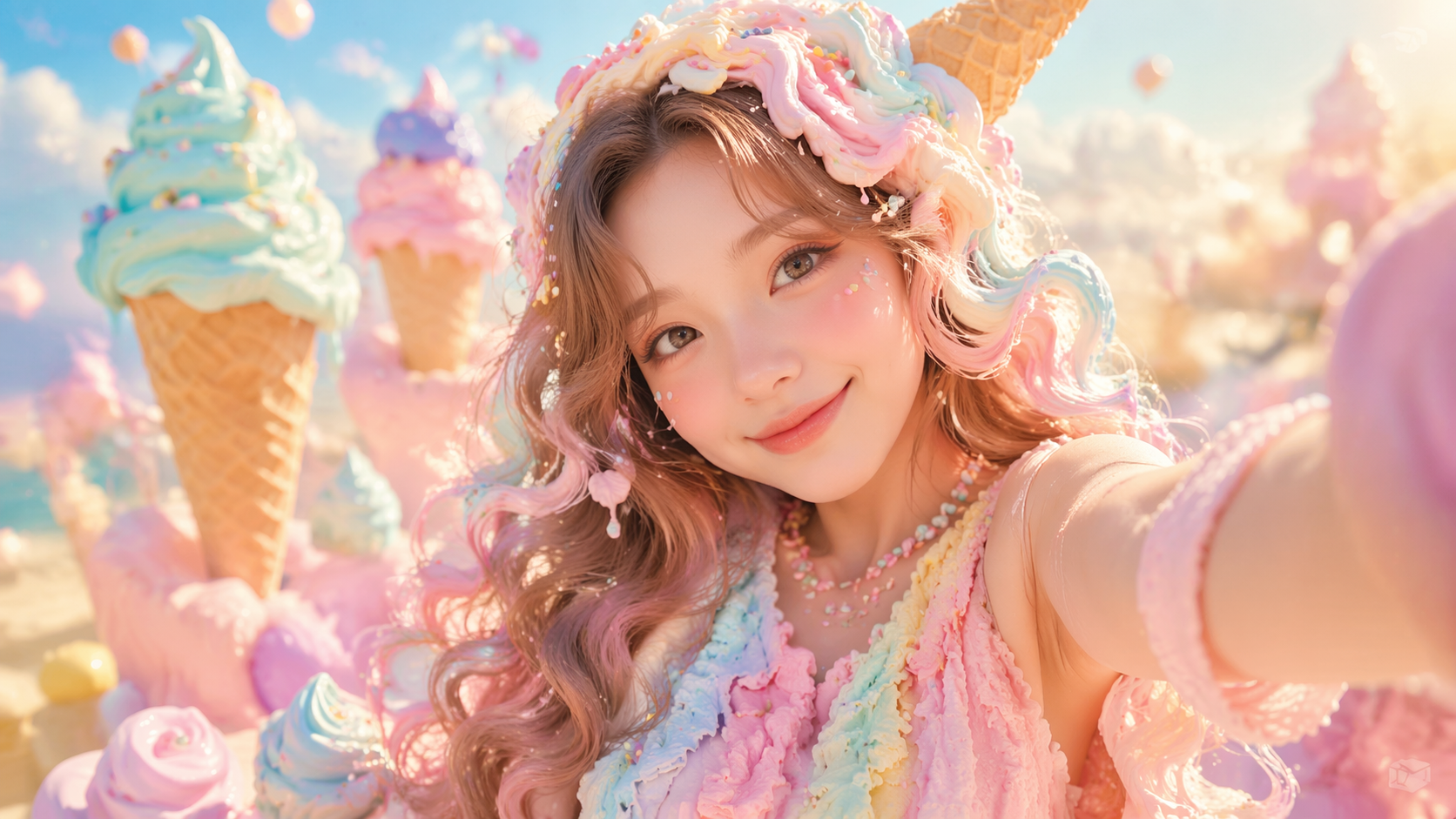 Dreamina AI Eiscremefilter Prompt Beispiel 1: Pastell-Eiscreme-Porträt