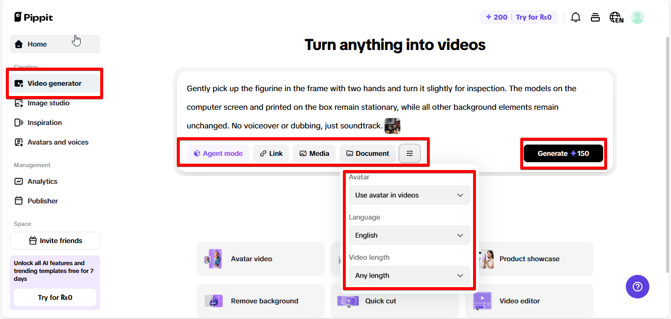 Pagbuo ng video sa Pippit