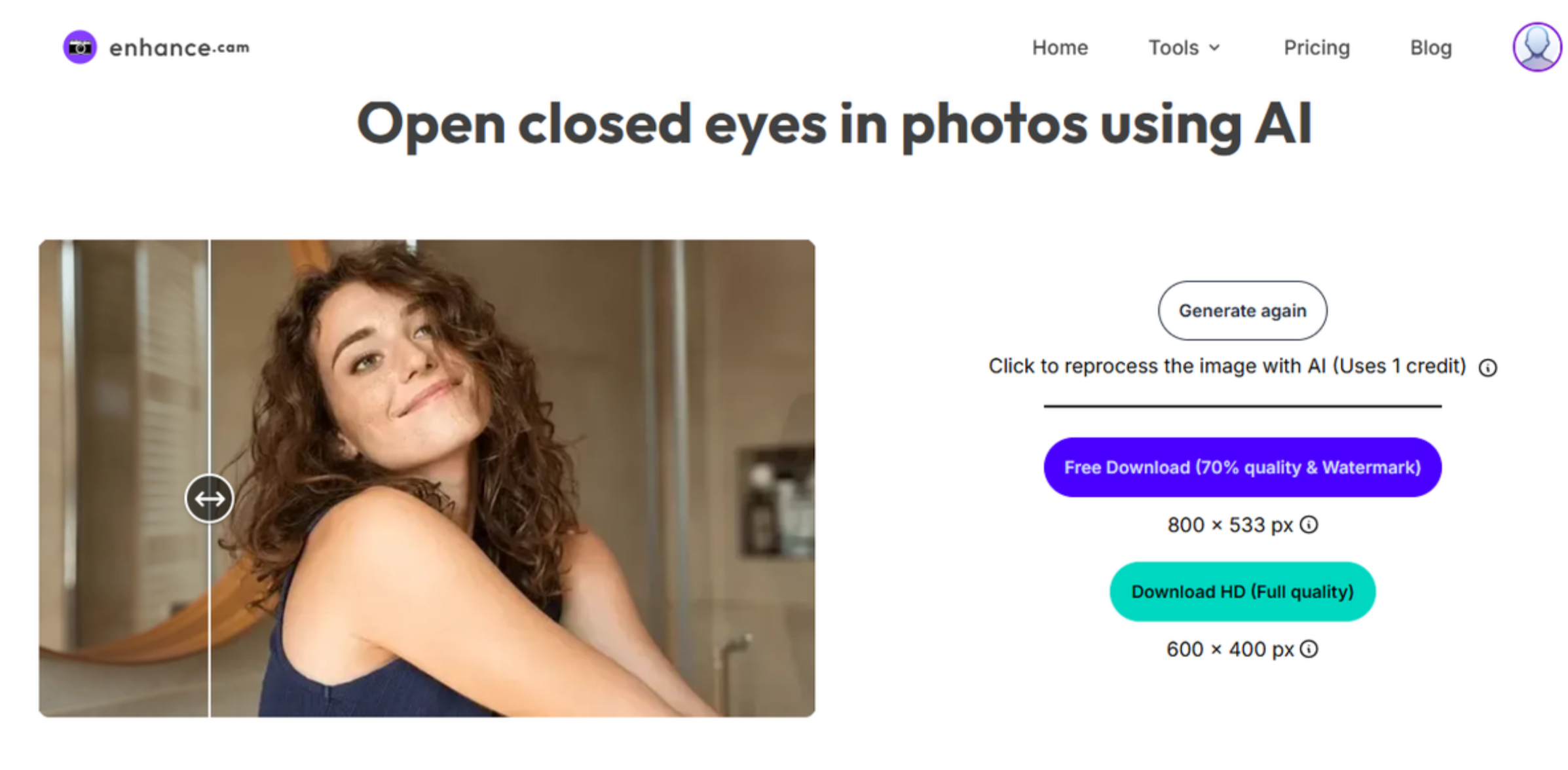Enhnace Cam - eines der besten Werkzeuge, um geschlossene Augen auf einem Foto online kostenlos zu reparieren