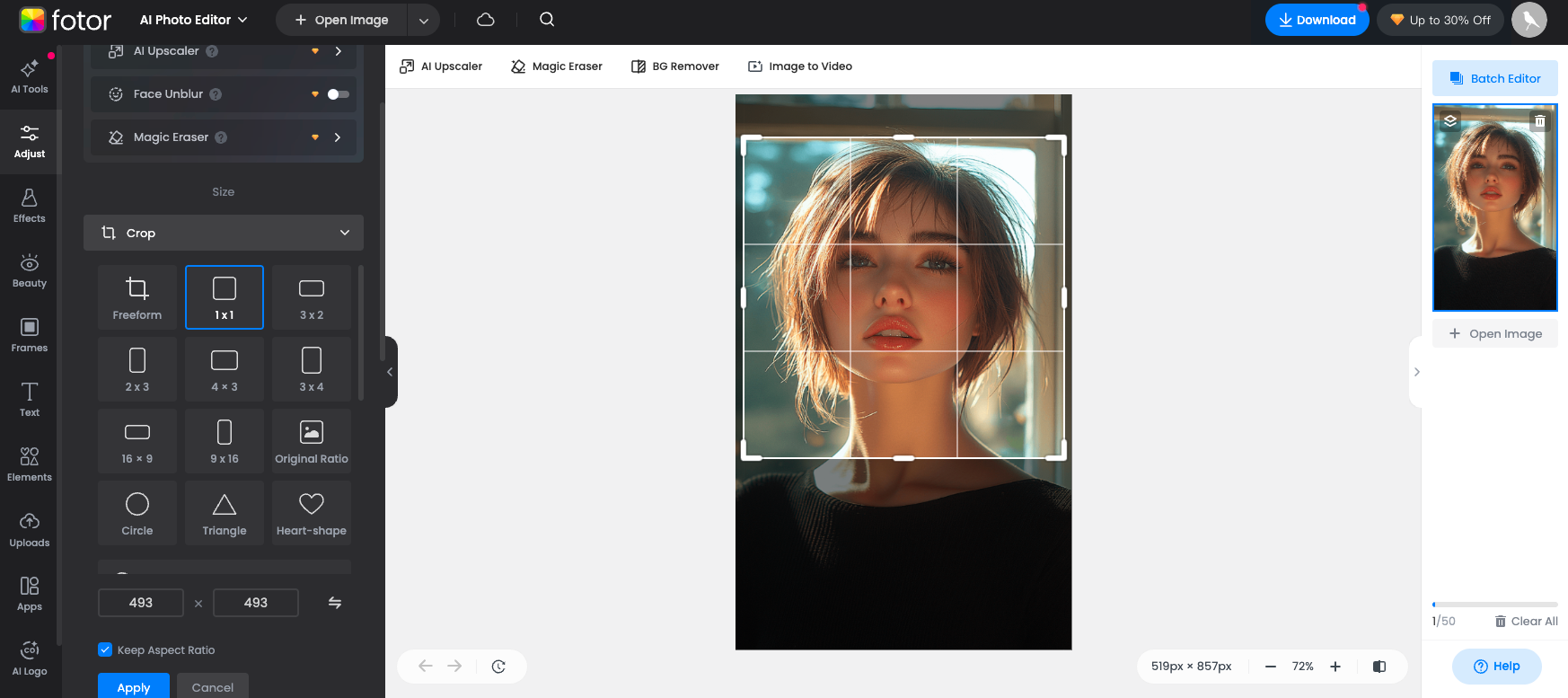 Crop photo into square with Fotor