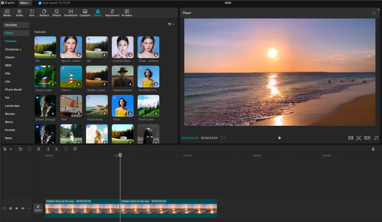 Add a filter to the video in CapCut