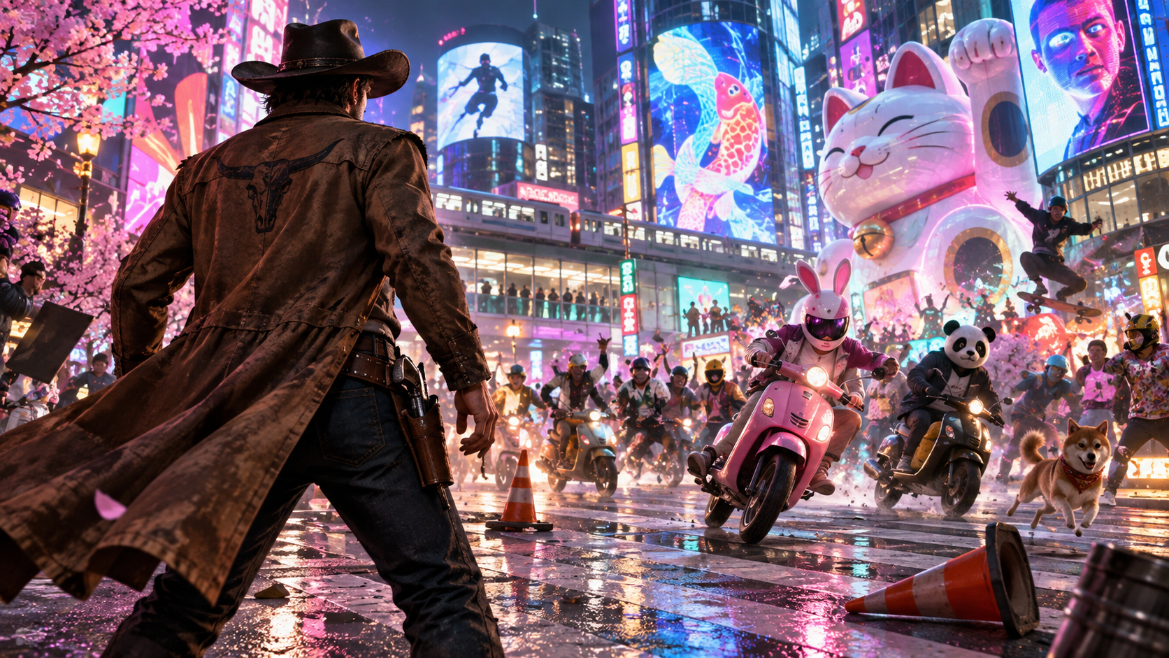 Shibuya Cowboy Rampage video prompt example 2