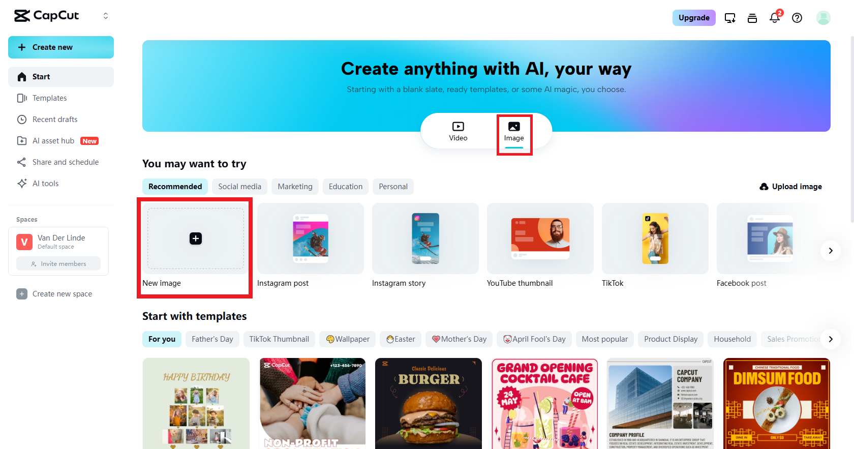 Select the new image option