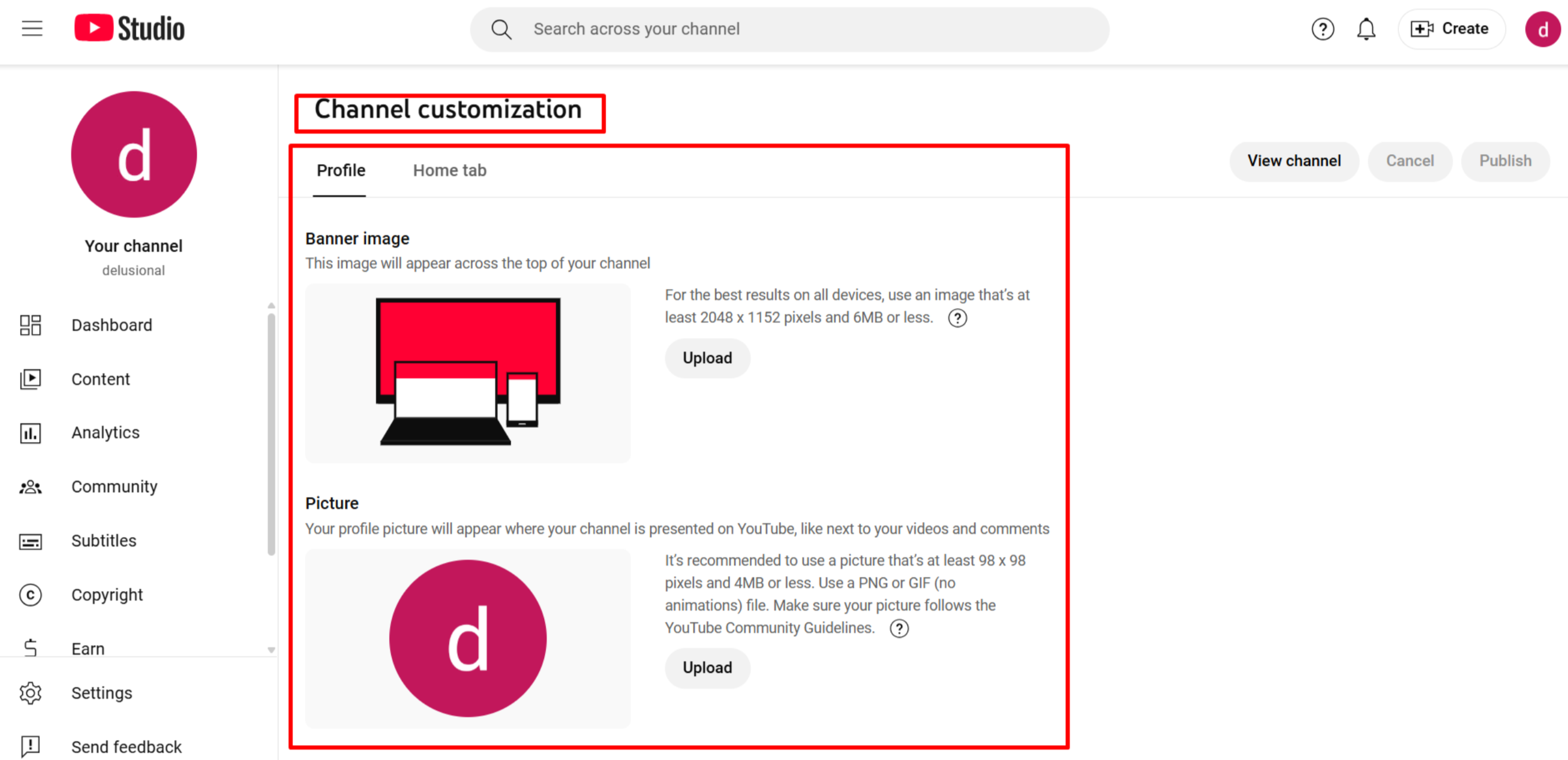 Customizing the YouTube channel